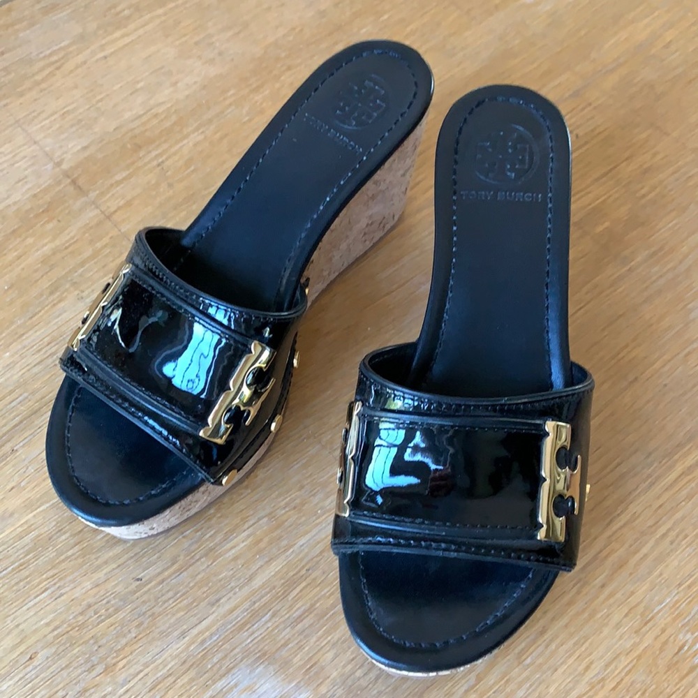 Tory Burch Cork Platforms Sz 8 Patent Leather